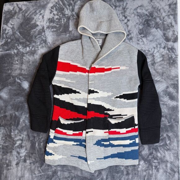 One In A Million Size Large Long Sleeve Hooded Knit Over Coat Aztec Multi Color - Picture 1 of 7